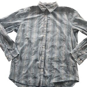 Martin Gordon Shirt Mens Large Blue Green Plaid Button Down‎ Long Sleeve Casual